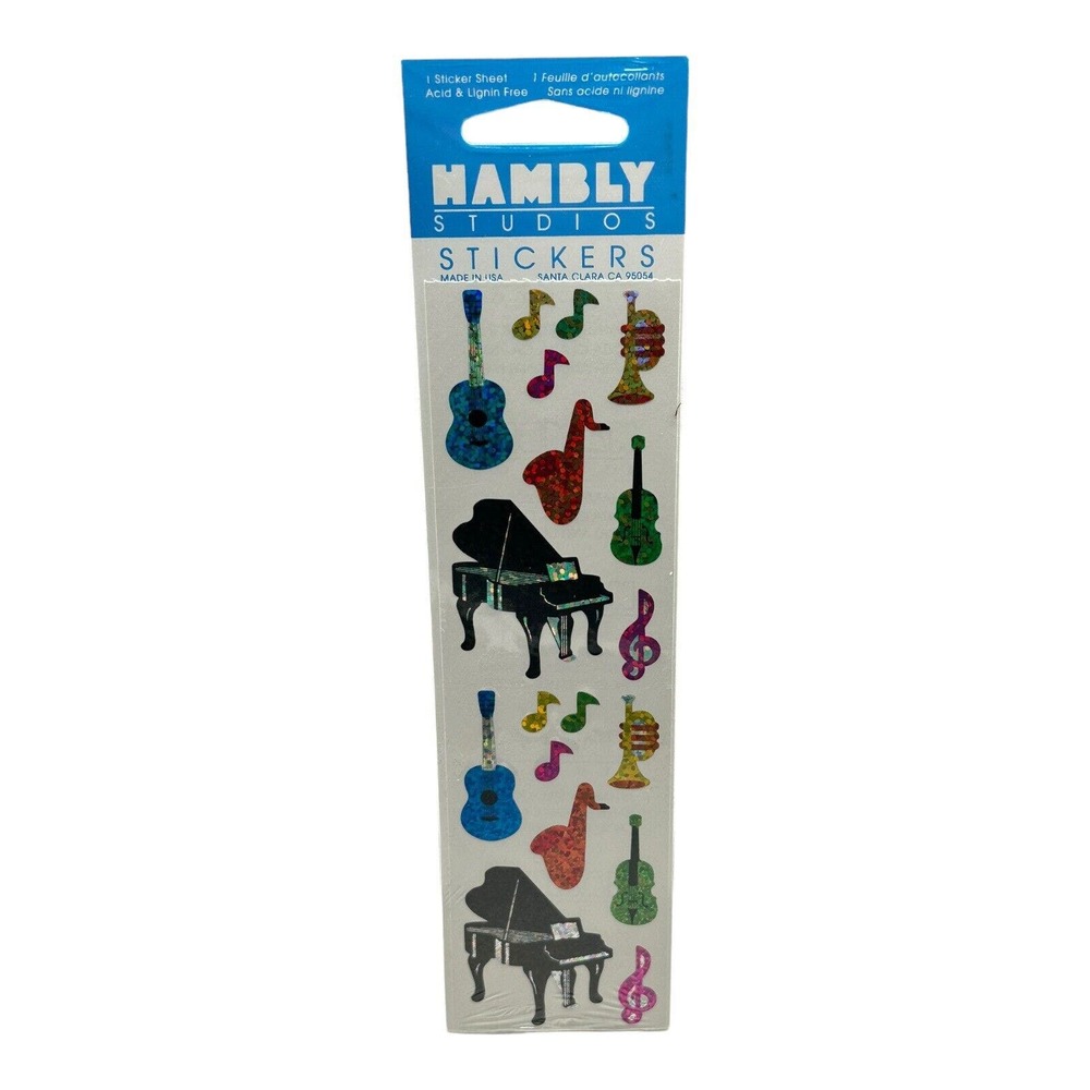 (1) Sheet Nambly Studios Sticker Prismatic Musical Instruments Piano USA VTG NOS